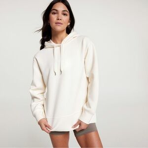 NWT CALIA Women's Soft Scuba Oversized Side Slit Hoodie, medium, Light Cream